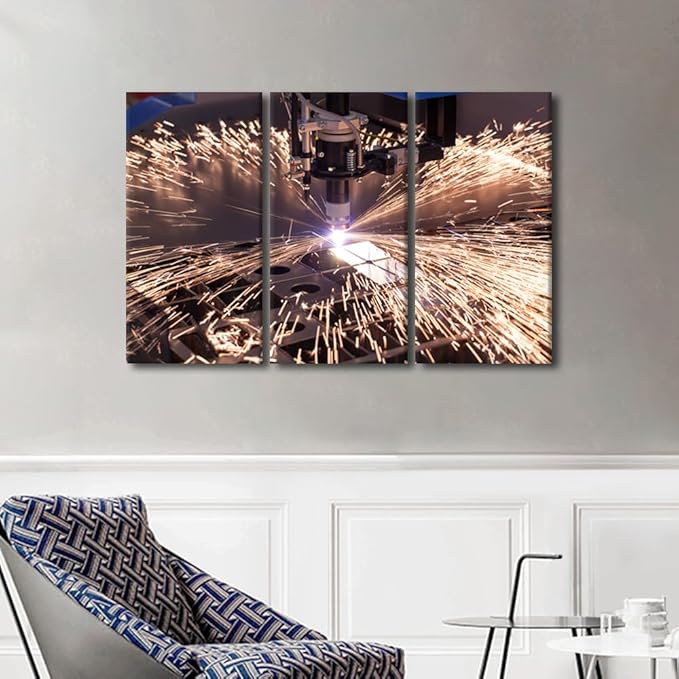 TUMOVO 3 Pieces Wall Art Industrial Machine Art Prints Canvas Artwork Wall Decor Canvas Painting Wall Art Machine Poster Factory Office Wall Decor Stretched and Framed Ready to Hang, 42x28 Inch