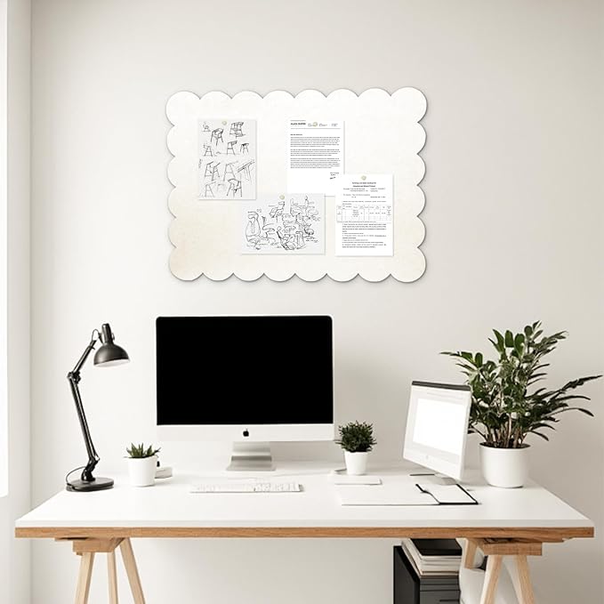 Scalloped Felt Bulletin Board, Self-Adhesive Cork Board Alternative, 31 x 24 Inches Foldable Bulletin Boards for Wall, Decorative Pin Board Vision Board for Home Office School (Beige,6080)