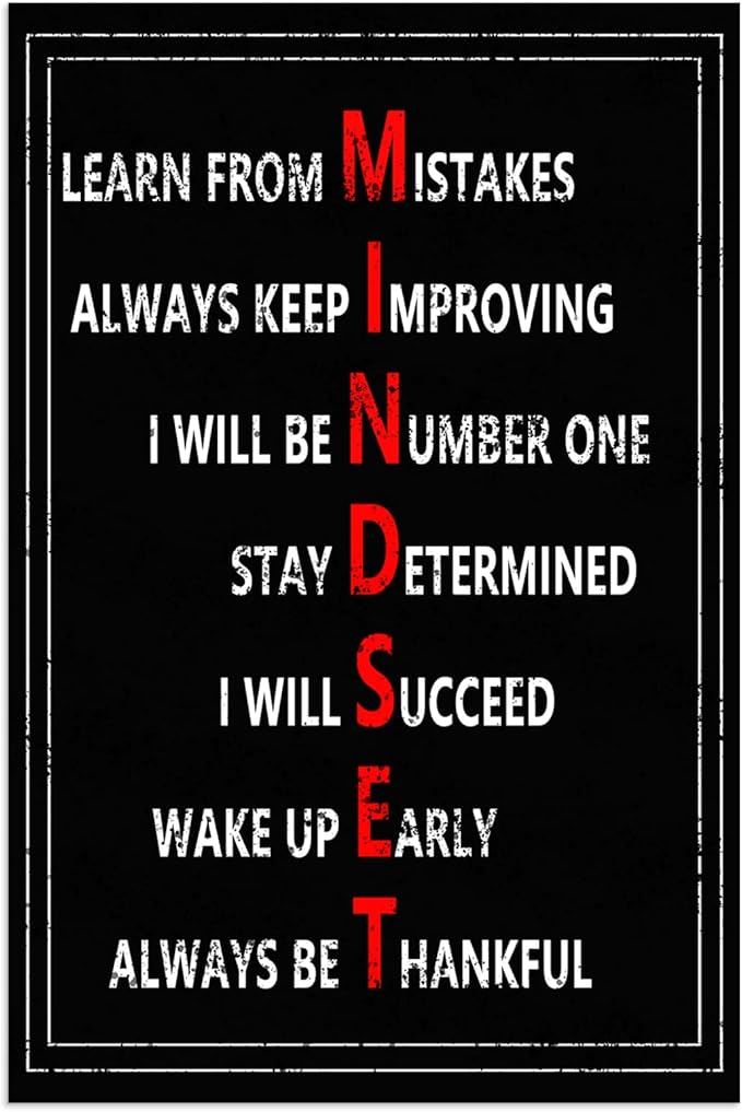 Motivational Wall Art Mindset Definition Inspirational Entrepreneur Quotes Mindset Poster Wall Decor Prints Painting Artwork Home Office Decor For Bedroom Living Room Framed[12''W X 18''H]