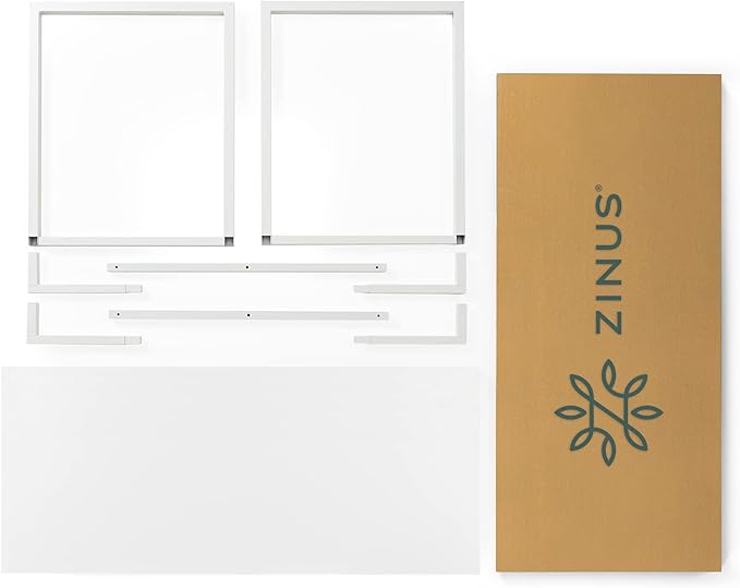 Zinus Jennifer 55 Inch White Frame Desk, Computer Workstation, Office Desk, Easy Assembly, White