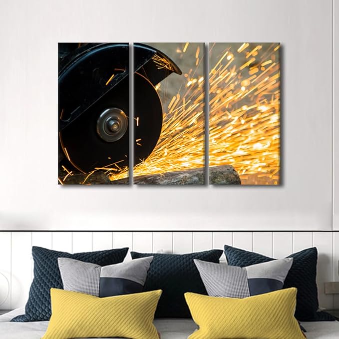 TUMOVO Tools Technology Wall Art Machine Tools Paintings On Canvas Modern Wall Artwork Canvas Frame Art Prints 3 Pieces Wall Art Room Decor Home Decorations for Factory Living Room, 42x28 Inch