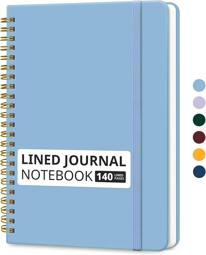 Taja Lined Spiral Journal Notebook for Women & Men, 140 Pages, College Ruled Hardcover Notebook for Work & Note Taking, Journals for Writing, A5(5.7" x 7.9") – Blue