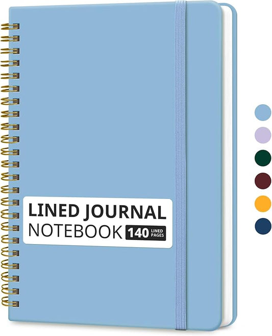 Taja Lined Spiral Journal Notebook for Women & Men, 140 Pages, College Ruled Hardcover Notebook for Work & Note Taking, Journals for Writing, A5(5.7" x 7.9") – Blue