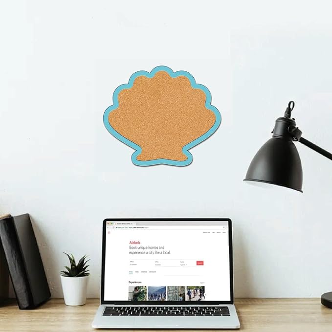 CRASPIRE Shell Pin Display Cork Board 9.8 X 8.5 Inch Wall Mounted Blue Frame Bulletin Boards Badge Wooden Decorative Memory Memo Brooch Lapel Pins Holder Storage for Home Office Bedroom Decoration
