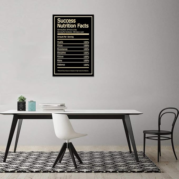 Modern Motivational Canvas Print Posters Black Success Nutrition Facts Inspirational Quote Wall Art for Bedroom Stretched and Framed Ready to Hang for Office Home Decorations - 24''W x 36''H