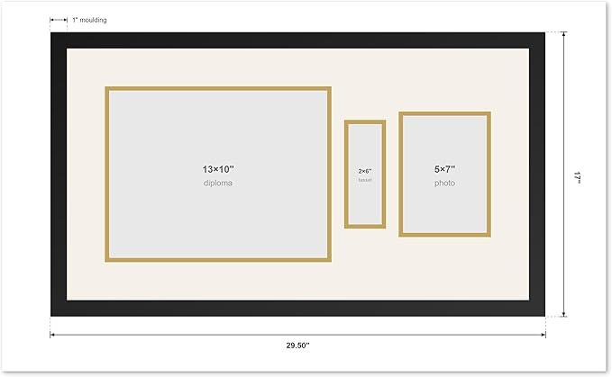 Diploma Tassel and Photo Shadowbox Fits 13 x 10 College Diploma (Traditional) with Coastal Whitewash Genuine Hardwood with Dark Red Over Metallic Gold Double mat