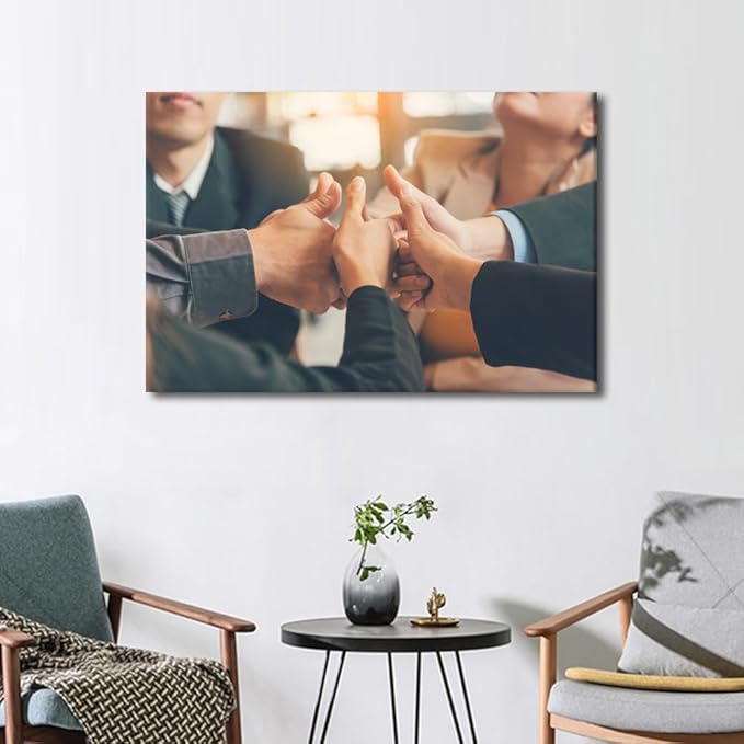 Large Wall Art Multiethnic People Group Working Togetherness Pictures Modern Motivational Inspirational Success Teamwork Posters Canvas Art Wall Decor for Office Framed 1 Panel (24" Wx36 H)