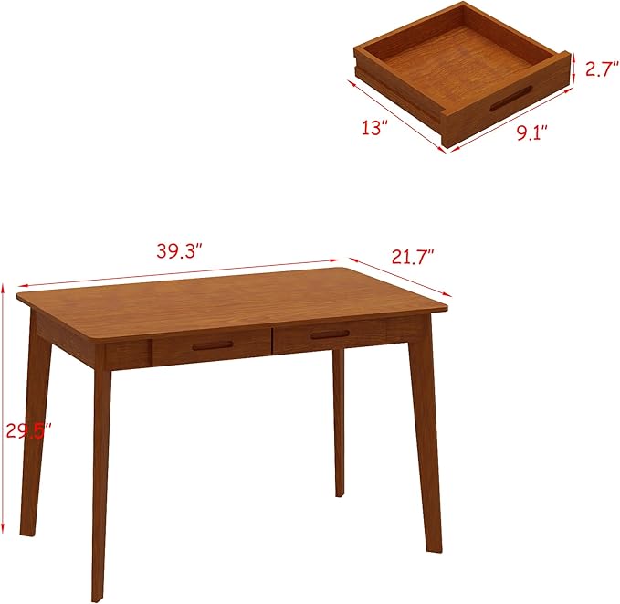 Home Office Computer Desk Coner Desk with 2 Drawers, Study Writing Table for Home Office, Study, Honey Wood (39.3 ”W x 23.6”D x 29.1”H)
