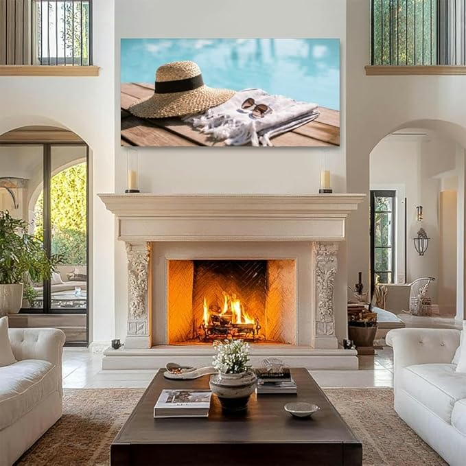 TIGTMULERLY Wall Art Frame Gallery Wall Decor Sunglasses and straw hat Modern Canvas Prints Artwork for Living Room Bedroom Office Kitchen 48x24Inch