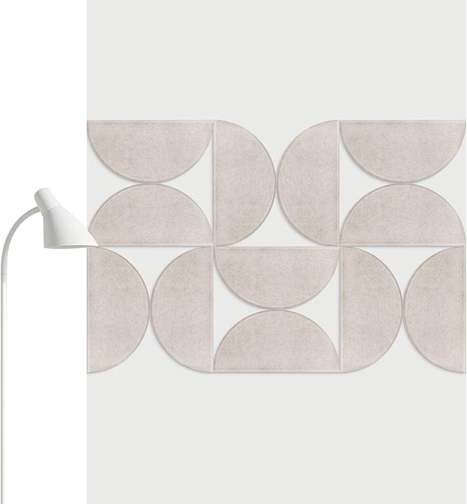 12 Pack Decorative Bulletin Board Felt Wall Tiles Bulk 11.8"x5.9" Semi-Circle Large Wall Art with Removable Adhesive Tabs for Customizable DIY Home Office Decoration Gift (White)