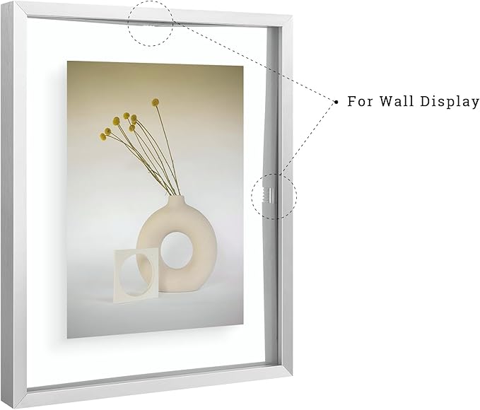 Frametory, Floating Picture Frames Set - Silver Metal Photo Frames - Real Glass - Displays One 11X14, Two 8X10, And Four 5X7 Inch Photos for Home Decoration