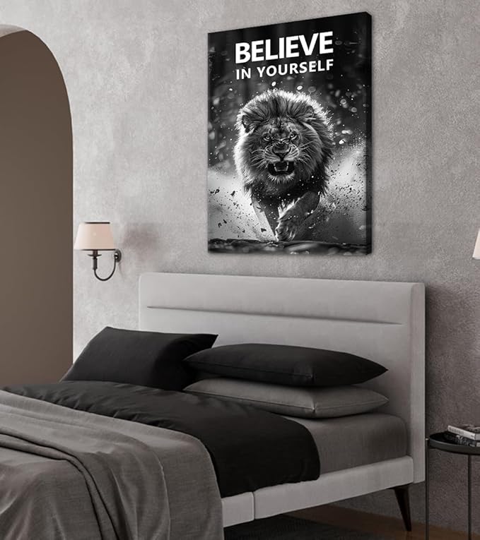 BELIEVE IN YOURSELF Canvas Wall Art Motivational Poster Wall Decor Black and White Inspirational Quotes Print Artwork for Modern Home Living Room Bedroom Office Decoration Easy to Hand 24x36inch