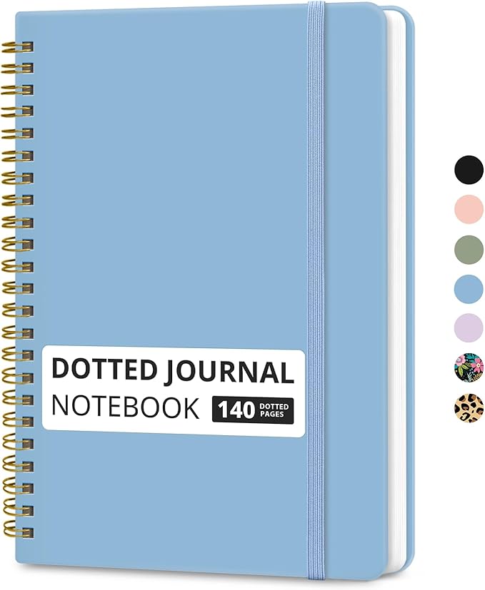 Taja Dotted Spiral Journal Notebook for Women & Men, 140 Pages, Dotted Notebook for Journaling & Note Taking, Journals for Writing, A5(5.7" x 7.9") – Blue
