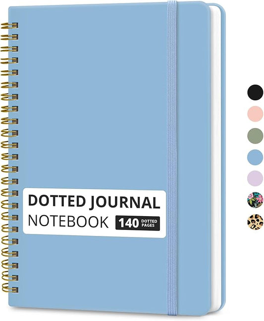 Taja Dotted Spiral Journal Notebook for Women & Men, 140 Pages, Dotted Notebook for Journaling & Note Taking, Journals for Writing, A5(5.7" x 7.9") – Blue