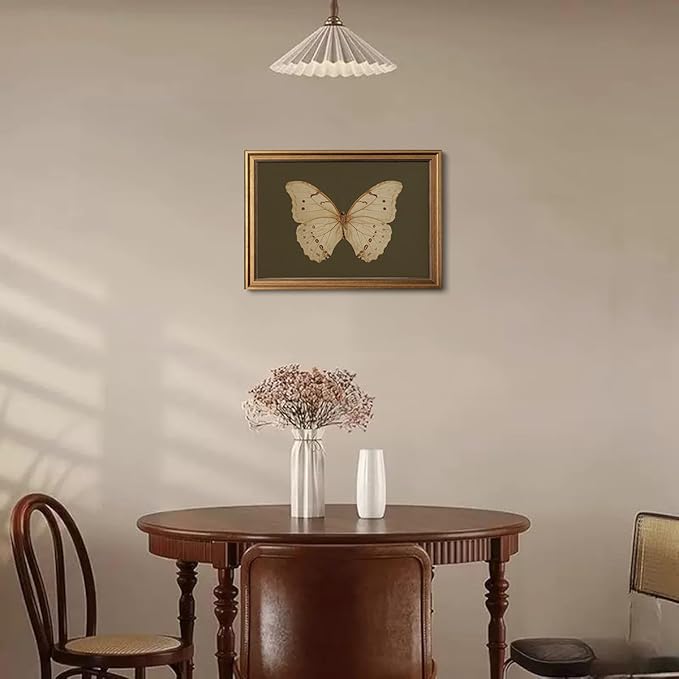 Gold Framed Wall Art Vintage Butterfly Canvas Wall Art White Butterfly Moody Insect Artwork Prints Picture for Living Room Bedroom Farmhouse Bathroom Office Decor, 12x16