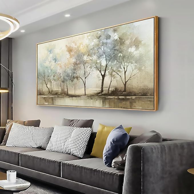 Abstract Wall Art Artwork Retro Trees Pictures Decor Canvas Painting Large Size Framed Ready to Hang Living Room Bedroom and Office Wall Decor 31x70 Inch