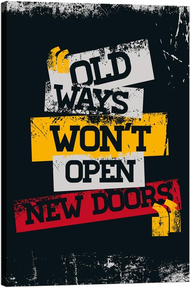 Retro Large Office Canvas Artwork HD Print Painting Pictures Color Font Old Ways Won't Open New Doors Print Poster Wall Art Wooden Gallery Wrapped Framed Home Classroom Study Room Decor-24 Wx36 H