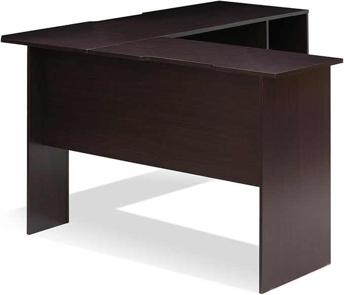Furinno Indo L-Shaped Computer Desk with Bookshelf, Espresso