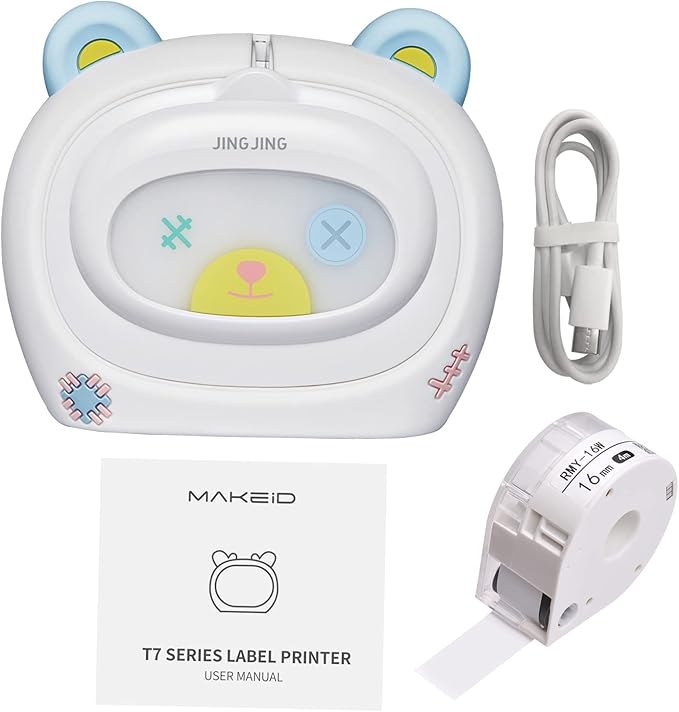 Label Maker,Portable T7 Label Maker BT Thermal Label Printer Sticker with 1 Roll White Label Paper Auto Cutting Compatible with iOS Android for Home Office School Store
