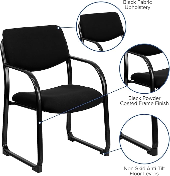 Flash Furniture Richie Black Fabric Executive Side Reception Chair with Sled Base