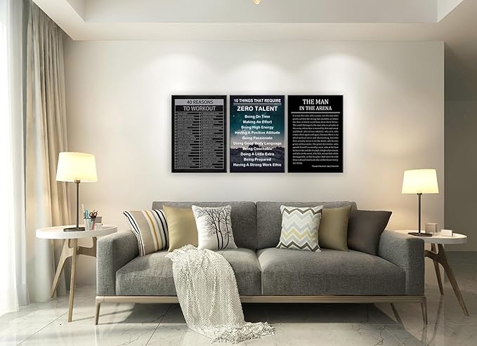 Motivational Canvas Print Wall Art Office The Man In The Arena Inspirational Picture 40 Reasons to Workout Poster Painting Modern Inspiring Artwork for Home Living Room Office Decor[60''Wx 28''H]