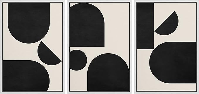 SIGNFORD Framed Canvas Print Wall Art Set Geometric Semi Circle Arch Polygons Abstract Shapes Illustrations Modern Art Bohemian Nordic Relax/Calm for Living Room, Bedroom, Office - 16"x24"x3 White