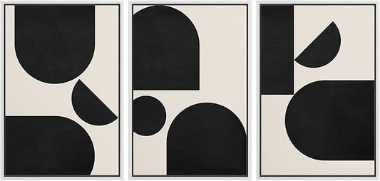 SIGNFORD Framed Canvas Print Wall Art Set Geometric Semi Circle Arch Polygons Abstract Shapes Illustrations Modern Art Bohemian Nordic Relax/Calm for Living Room, Bedroom, Office - 16"x24"x3 White