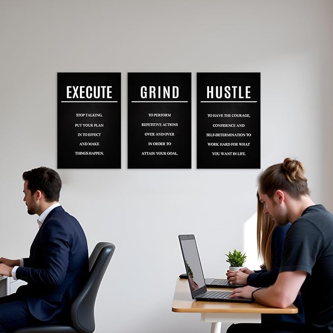YOUHONG 3-Piece Inspirational Wall Decor with Wooden Frame - Motivational Canvas Wall Art for Office & Home, 16x24 Inch Waterproof Quote Posters, Positive Quotes Wall Art for Living Room, Bedroom