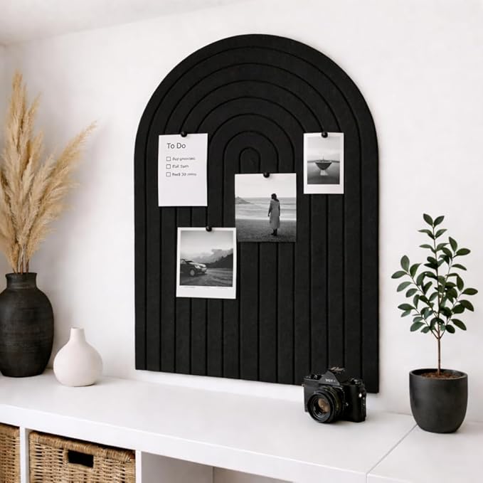 Orelle Rainbow Arch Felt Bulletin Board | Foldable Peel and Stick Felt Board for Wall | Aesthetic Arch Pin Boards for Walls, Office, Vision Board, Kids Art Display | 23 x 31”| Black