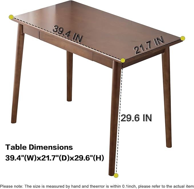 Solid Wood Desk with Drawers, Wooden Computer Desk for Home Office, Gaming Study Desk for Small Spaces, Writing Work Desk for Bedroom,Easy Assembly (Walnut Color 39.4 inch)