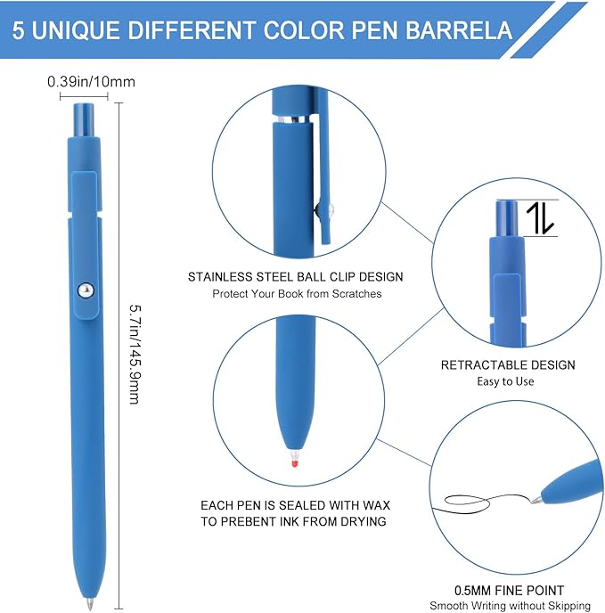 FIOVER Gel Pens, 5pcs 0.5mm Quick Dry Black Ink Fine Point Smooth Writing Pens High-End Series Ballpoint for Office School Supplies(Retro color) (Pack of 2)