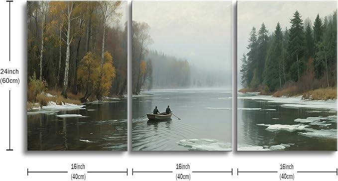 Nature Landscape Canvas Wall Art Mountain Forest Picture Painting River Scenery Posters Print Artwork for Home Bedroom Office Gallery Vintage Artwork for Walls Stretched and Framed [48''Wx24''H]