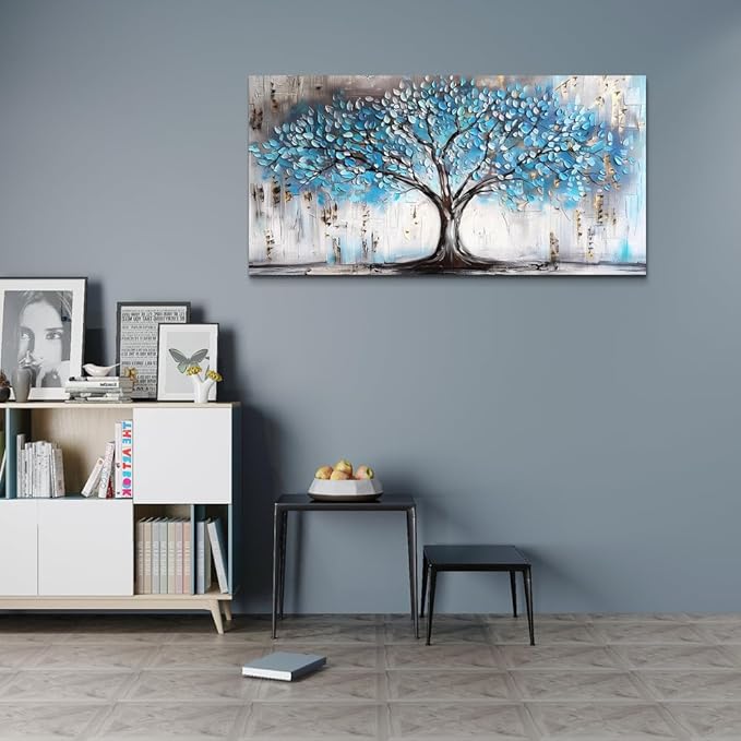 Wapluam Wall Art For Living Room Farmhouse Large Decoration For Bedroom Office Pictures Artwork Wall Decor Tree Abstract Canvas prints Wall Paintings Blue Modern Poster Home Decorations 24"X48"