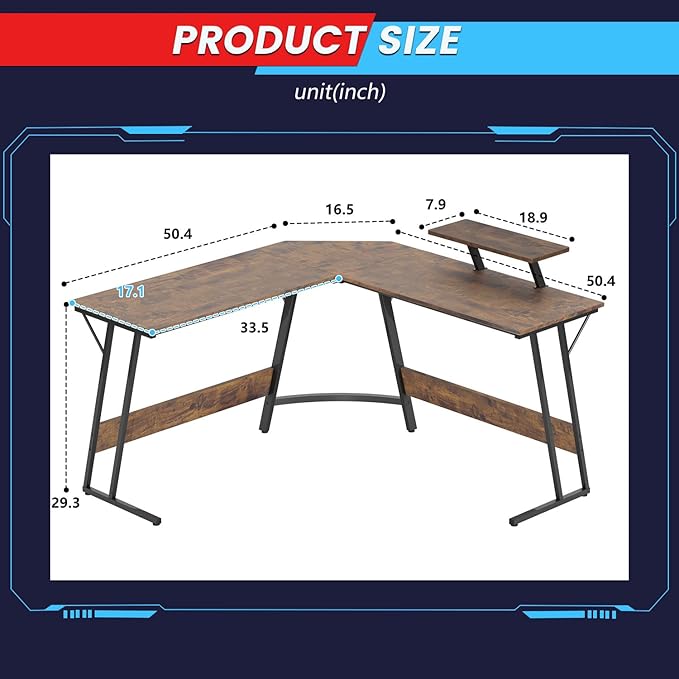 FDW L Shaped 51 Inch Gaming Desk,Corner Computer Desk,PC Gaming Desk,Writing Workstation with Large Monitor Stand for Home Office,Vintage