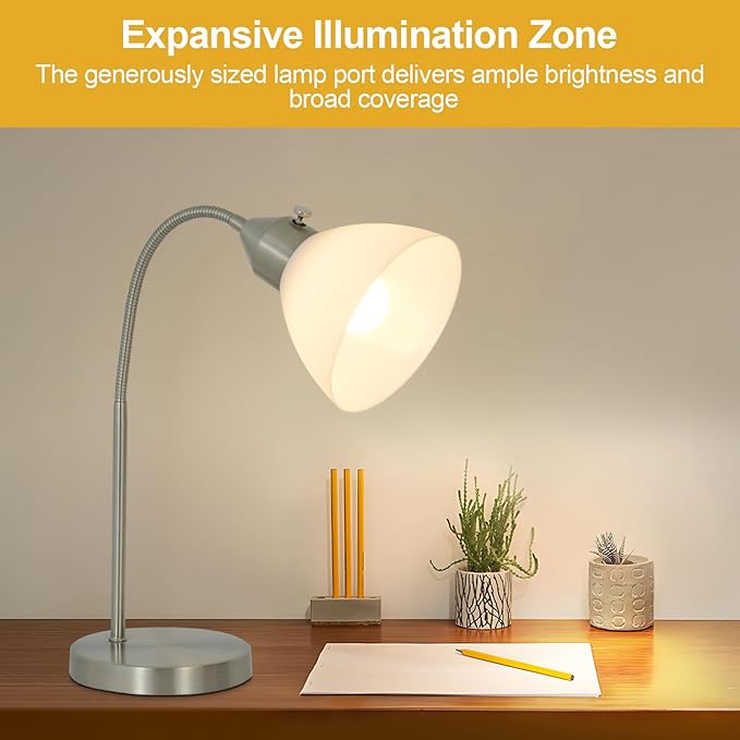 LED Desk Lamp for Home Office, 3 Levels Dimmable Reading Light, Flexible Table Lamp for Bedside Office, Rotary Switch Control, Desk Lamp for College Dorm Study Lamp, Bulb Included, Sliver
