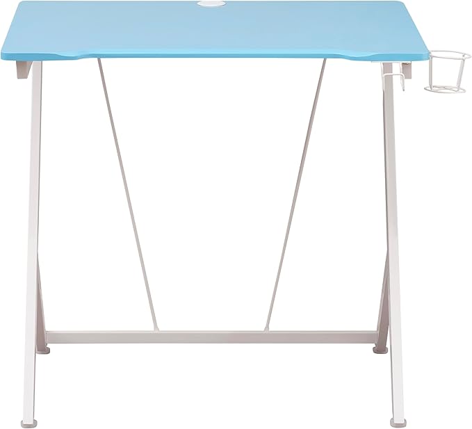 Techni Mobili Blue Gaming Desk - Small Gaming Desk with Cup & Headphone Holder - 31.5" Wide Blue Laminated Desktop Surface with Back Cable Management Opening - Student Desk for Bedroom
