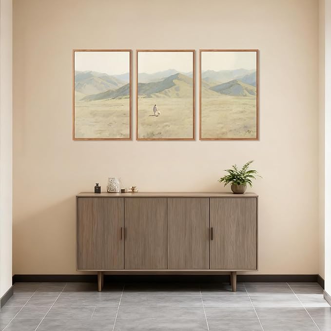 CHDITB Jesus Leaves The 99 Parable of The Lost Sheep Framed Canvas Wall Art(16"x24"), 3 Panels Boho Mountain Nature Landscape Artwork Prints, Large Religious Christian Bible Story Faith LDS Gift Decor for Home Office Bedroom