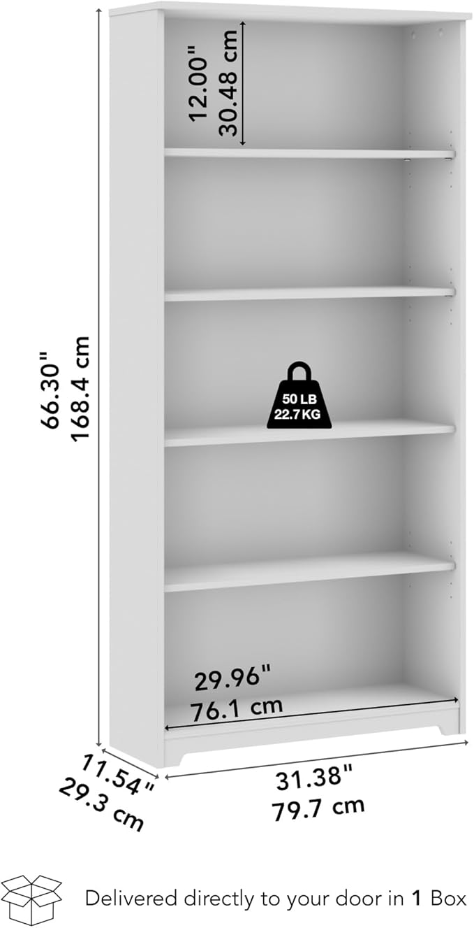 Bush Home Tall 5 Shelf Bookcase, Large Open Bookshelf, Sturdy Display Cabinet for Living Room or Home Office, Cabot Collection, Heather Gray