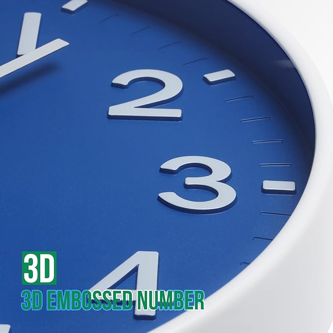 Wall Clock 12 Inch Blue Modern Simple Quartz Decorative Clock Non-Ticking Silent Battery Operated Round Wall Clocks Trendy and Practical Best Gift for Living Room Bedroom Kitchen Office