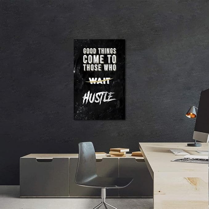 Black and White Letter Good Things Comes After Those Who Hustle Inspirational Posters and Prints Motivational Quote Art Wall Pictures for Living Room Office Framed Easy to Hang-28 x44 in