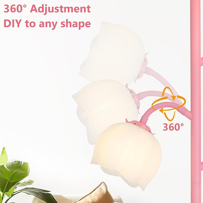 Pink Flower Floor Lamps for Living Room, Modern Floor Lamp with 5 LED Bulbs, Adjustable Standing Lamps for Bedroom Girls Room, Dresser, Kid's Room, Corner Tall Lamp Ambient Lighting for Home Decor