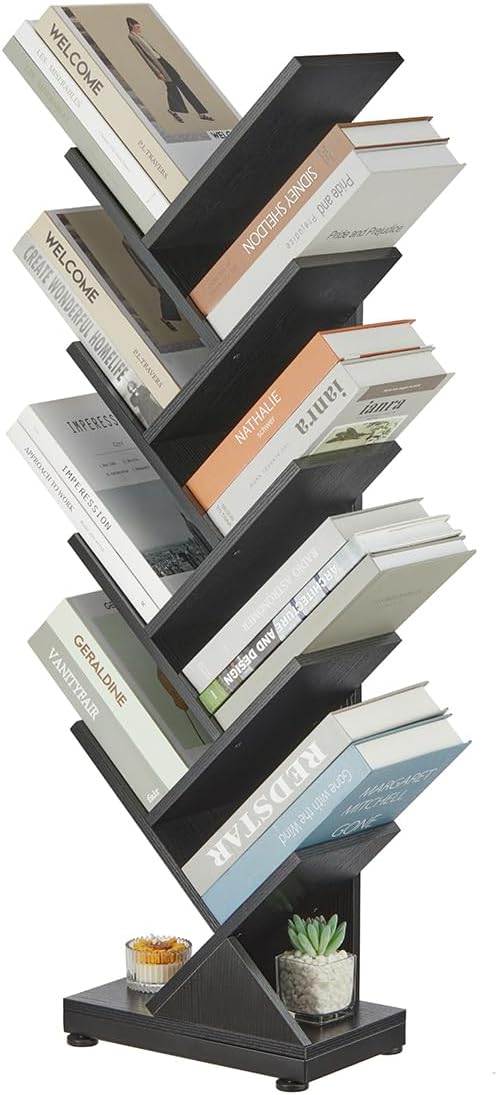 ruboka 9 Tier Tree Bookshelf, 9 Shelf Floor Standing Bookcase Display for CDs/Magazine/Books, Retro Bookshelf for Bedroom, Living Room, Office,Balcony,Book Organizer Storage Shelves