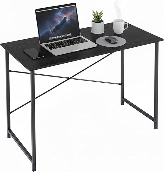Computer Desk 48 Inch, Simple Home Office Desk Study Writing Table, Sturdy Metal Frame, Scratch-Resistant MDF Desktop for Bedroom Dorm Workspace, Black