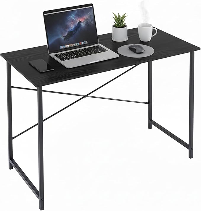 Computer Desk 44 Inch, Home Office Desk Simple Study Writing Table, Sturdy Metal Frame, Scratch-Resistant MDF Desktop for Bedroom Dorm Workspace Small Space, Black