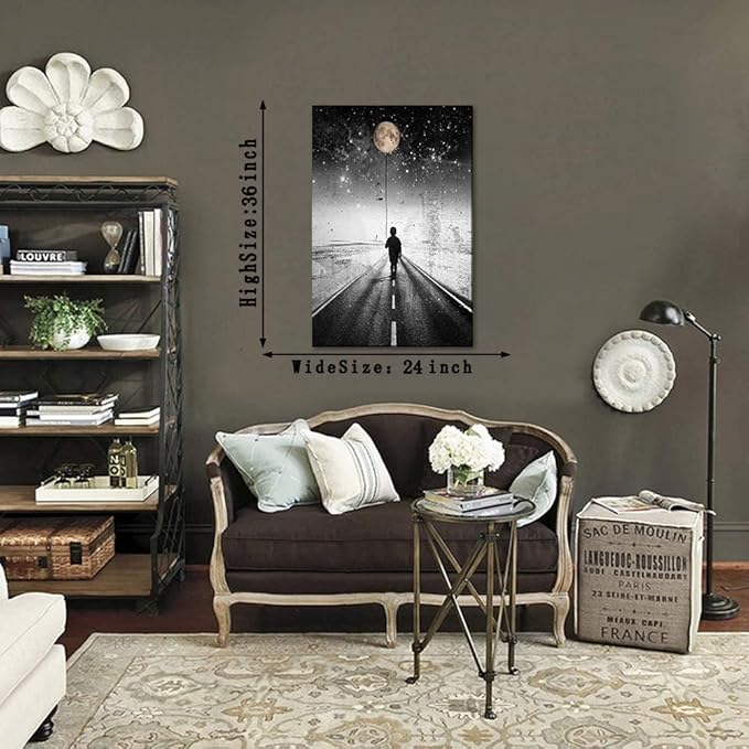 Yatsen Bridge Boy Walking in the Moonlight Wall Art, The Road Inspirational Canvas Picture Art Print, Modern Home Decor for Living Room Bedroom Ready to Hang - 24x36 inches