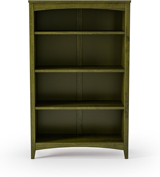 Camaflexi Shaker Style 4 Shelf Bookcase/Solid Wood / 48" High/Adjustable Shelving/Closed Back/Display Bookshelf for Living Room, Bedroom, Home and Office, Olive Grove Green