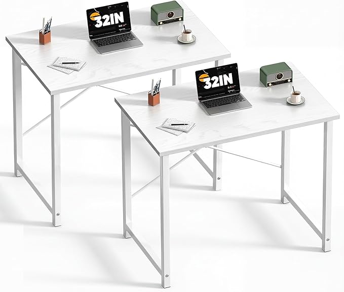 DUMOS 32 in Small Computer Desk for Home Office, Modern Study Work Table Simple Style for Bedroom, Writing Desks with X-Shaped Reinforcement, 2 Pack, White