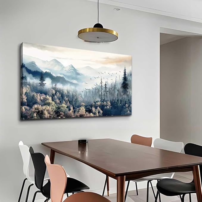 hyidecorart Large Wall Art For Living Room Canvas Framed Wall Decor For Office Bedroom Decorations Fog forest landscape Pictures Artwork Poster Wall Painting Canvas Prints Home Decor Works