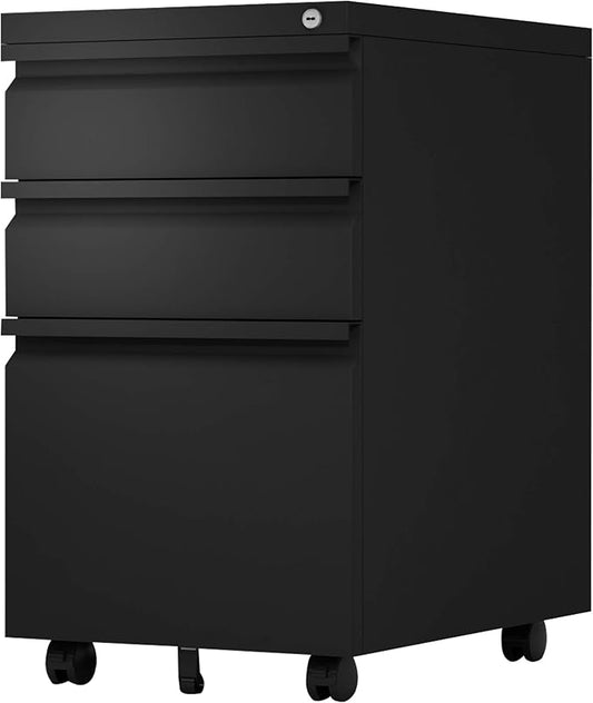 Mobile Filing Cabinet,3 Drawer Mobile File Cabinet with Lock,for Legal/Letter/A4 Documents,Home Office Storage Dresser Cabinet (Black)