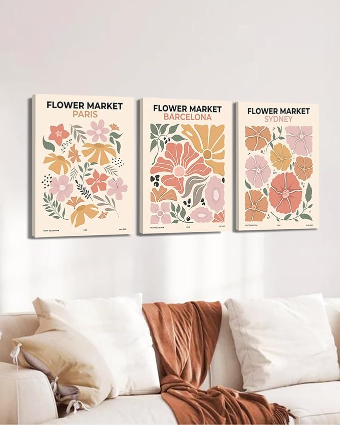 Sage Green Boho Wall Art Set of 3, Minimalist Framed Wall Art Geometric Line Leaf Beige Green Canvas Artwork Paintings, Abstract Botanical Boho Room Decor, Office, 12"x16"